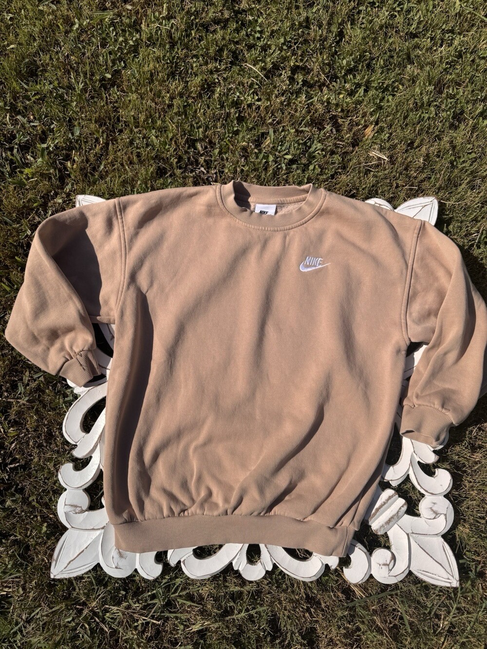 Kids Nike Medium Pullover Creek Sweatshirt Beige And White Unisex